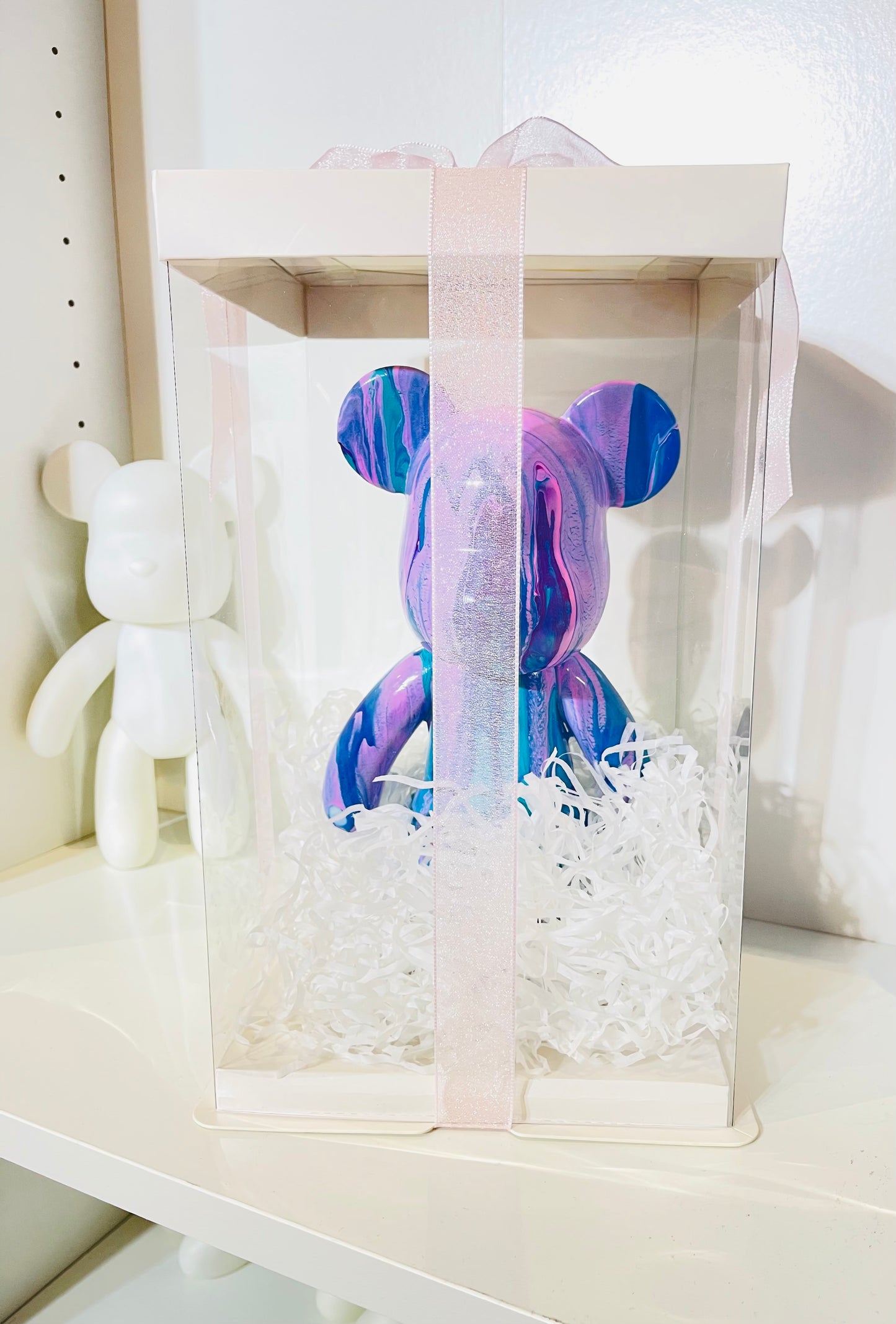 Bear Gift Box with Ribbon - Clear/White